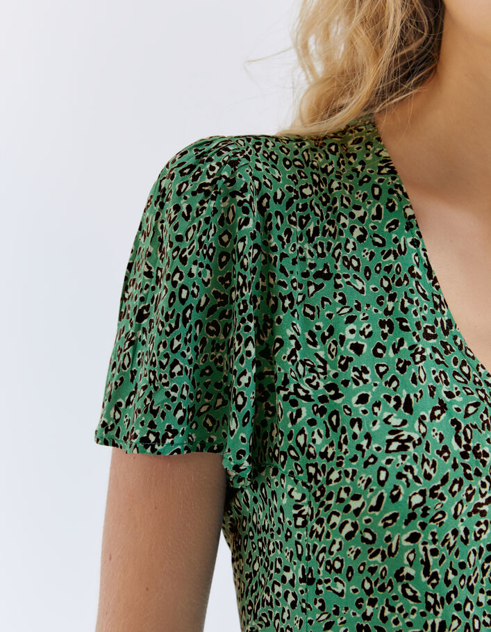 Robe verte boutonnée imprimé léopard Femme - IKKS