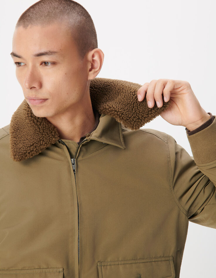 Blouson kaki col fourr&eacute; amovible Homme-5