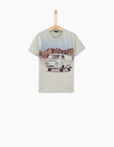 Tee-shirt gris chiné visuel van hippie garçon  - IKKS