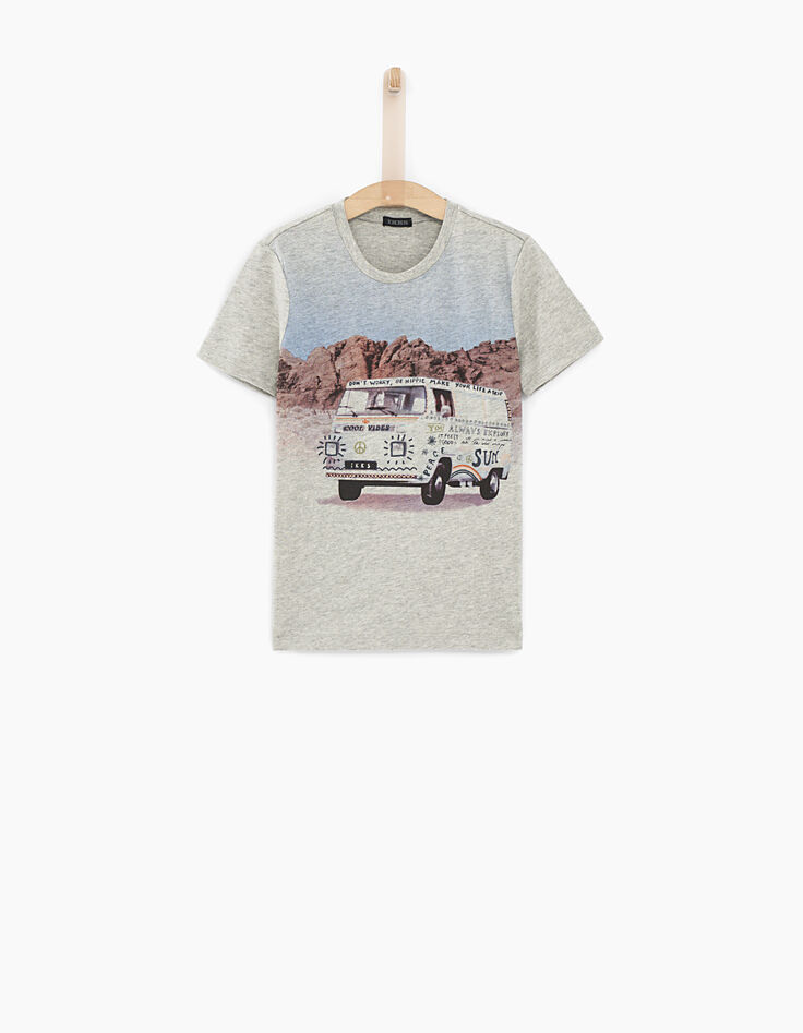 Tee-shirt gris chiné visuel van hippie garçon -1