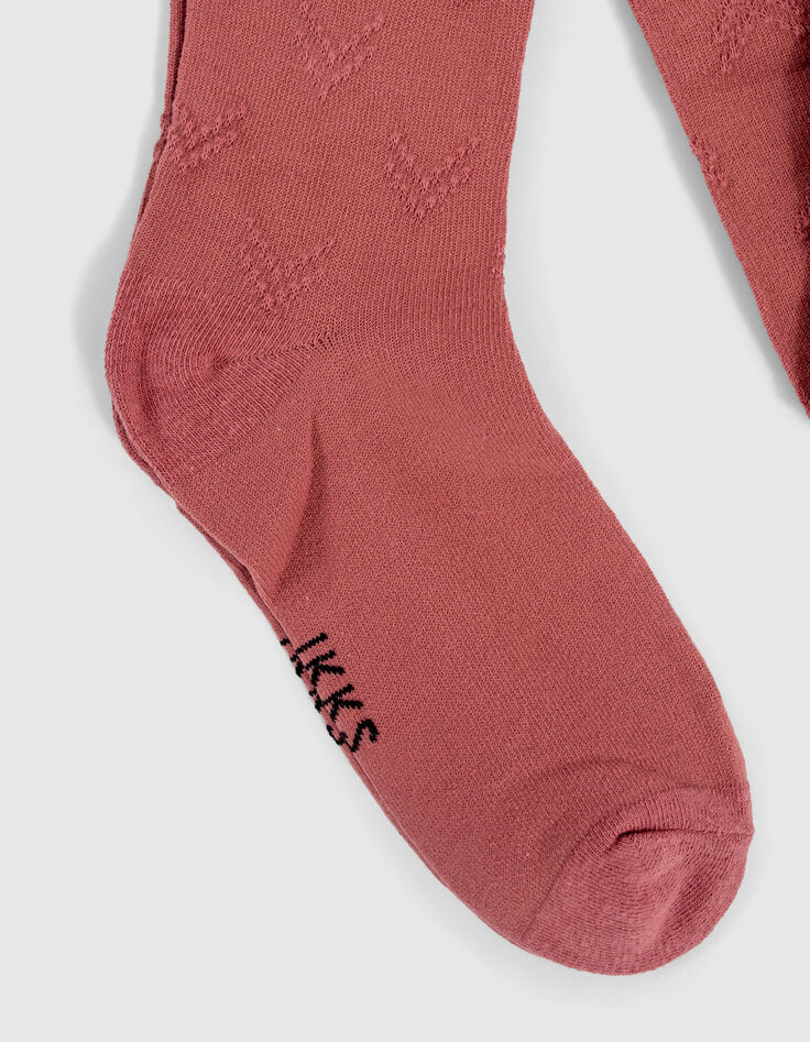 Collants bois de rose tricot motifs chevrons fille-2