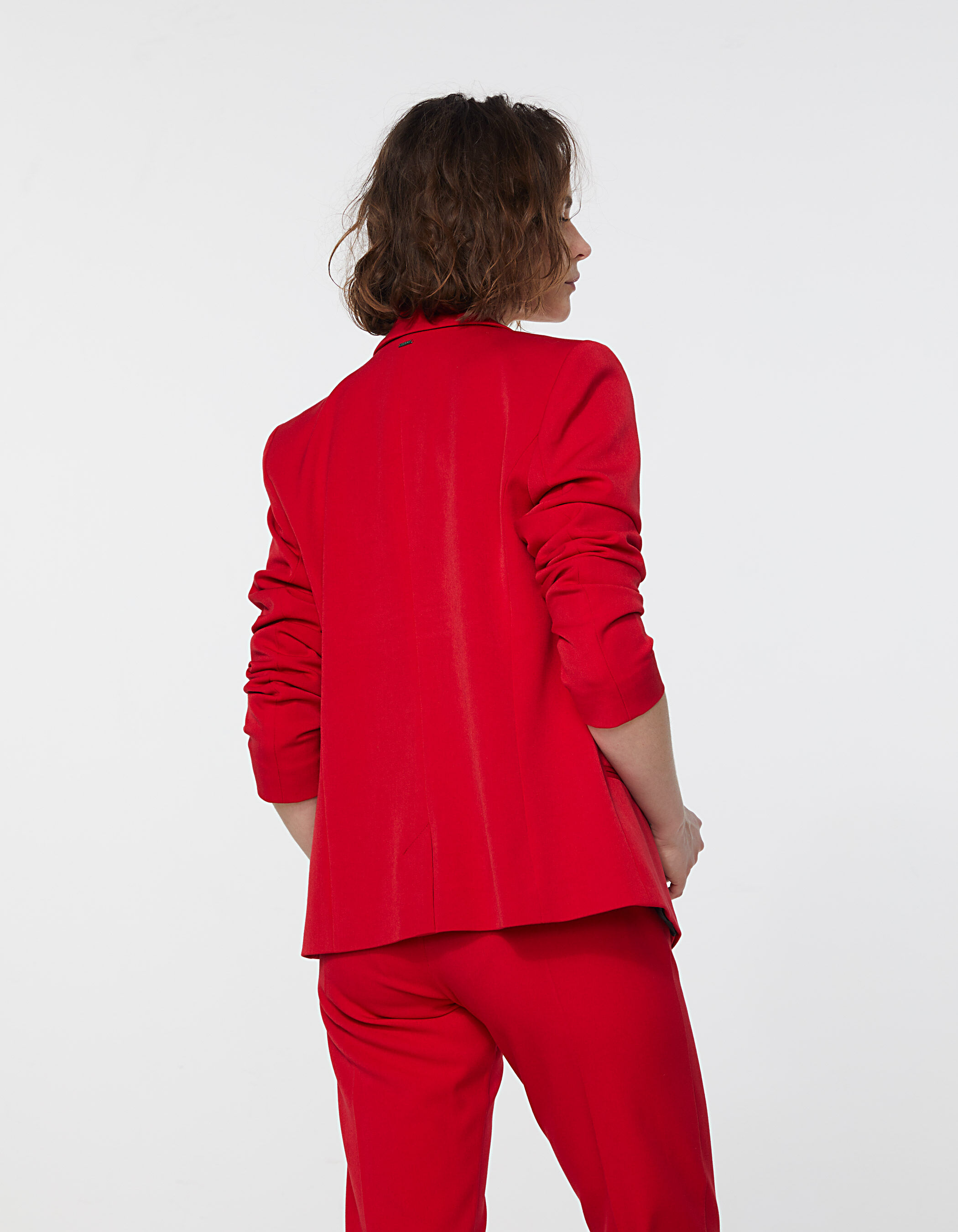 Veste tailleur rouge twill bistretch details eclairs femme IKKS