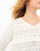 I.Code off-white eyelet embroidery knit sweater-2