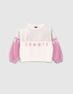 Sweater gebroken wit, zilver en lichtpaars tekst meisjes-1