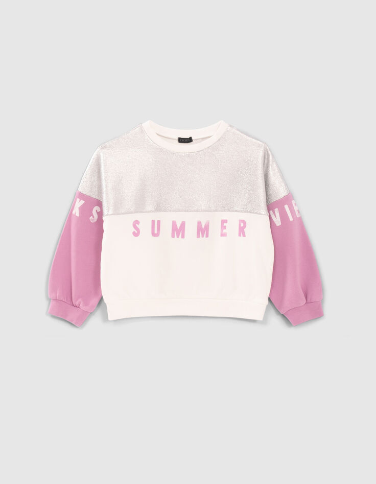 Sweater gebroken wit, zilver en lichtpaars tekst meisjes-1