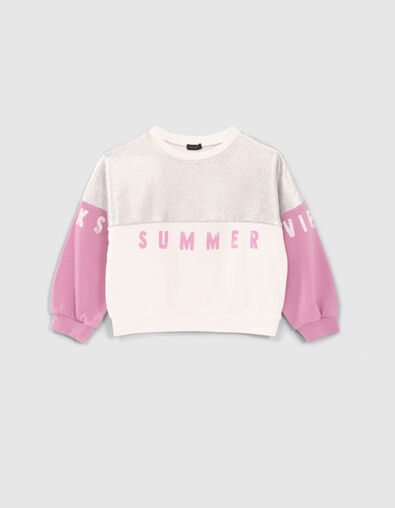 Girls’ off-white, silver and violet slogan sweatshirt - IKKS