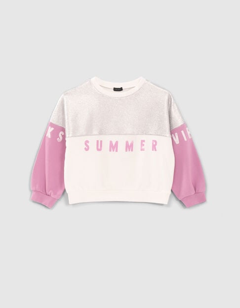 Girls’ off-white, silver and violet slogan sweatshirt