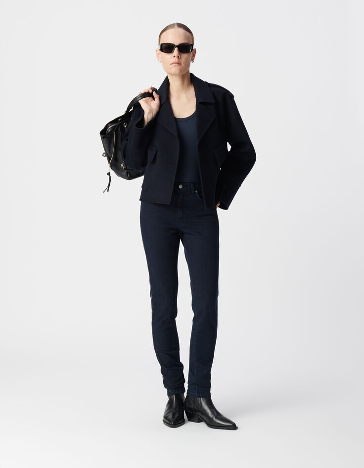 Women's slim dark blue chain back jeans-1