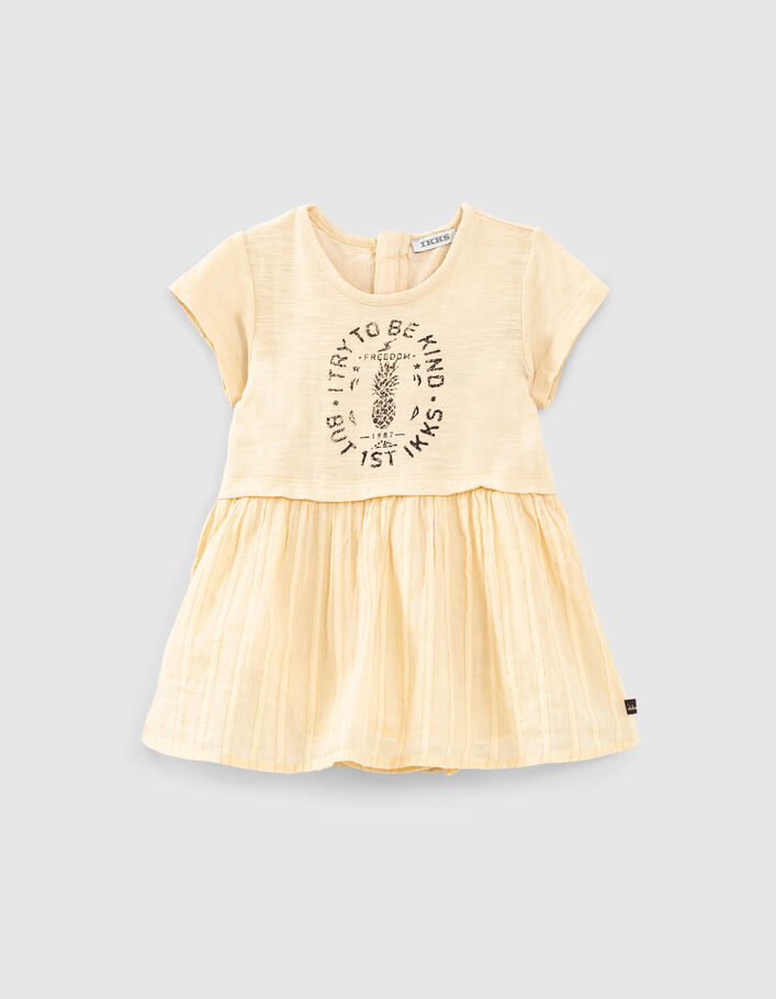Vestido amarillo trigo 2 tejidos con bloomer bebé niña-1