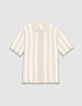 Camisa de punto beige de manga corta con rayas anchas-6