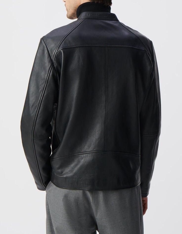 Men's black leather jacket-2