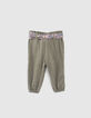 Pantalon kaki à ceinture-foulard végétal bébé fille-4