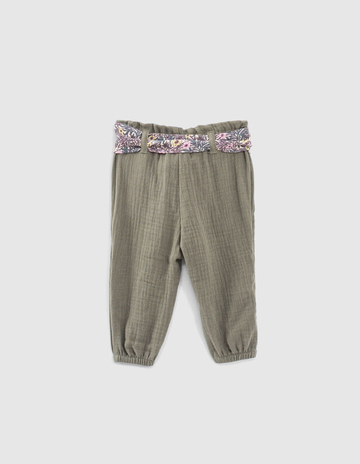 Baby girls’ khaki trousers with plant scarf belt - IKKS