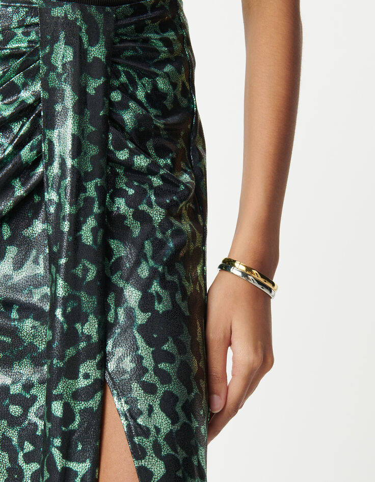 Jupe verte imprim&eacute; camouflage m&eacute;tallis&eacute; Femme-4