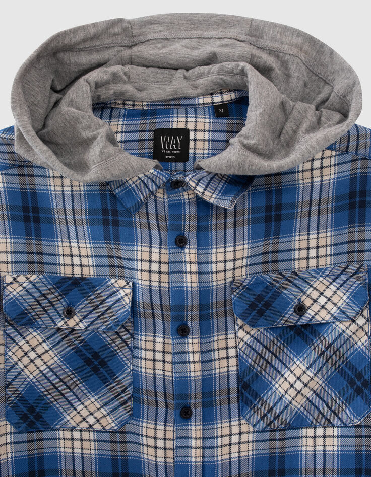 Chemise bleue à carreaux capuche amovible garçon-5