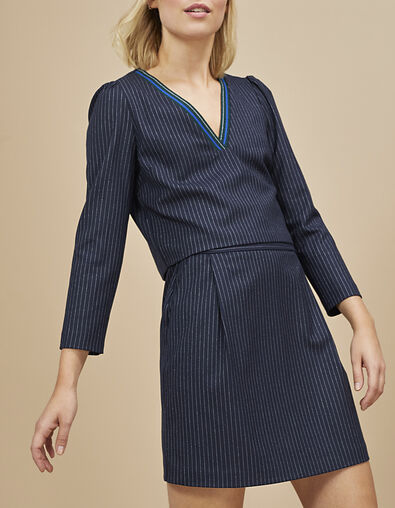 I.Code navy pinstripe dress with ribbed collar