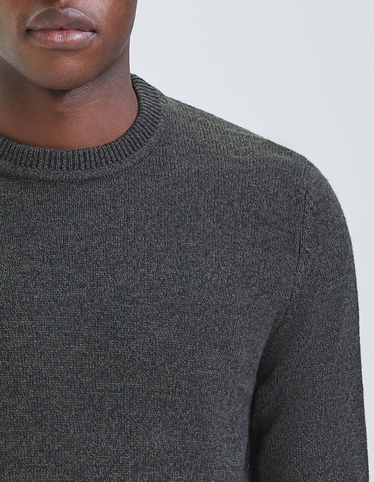 Men's khaki moulin&eacute; knit round collar sweater-3
