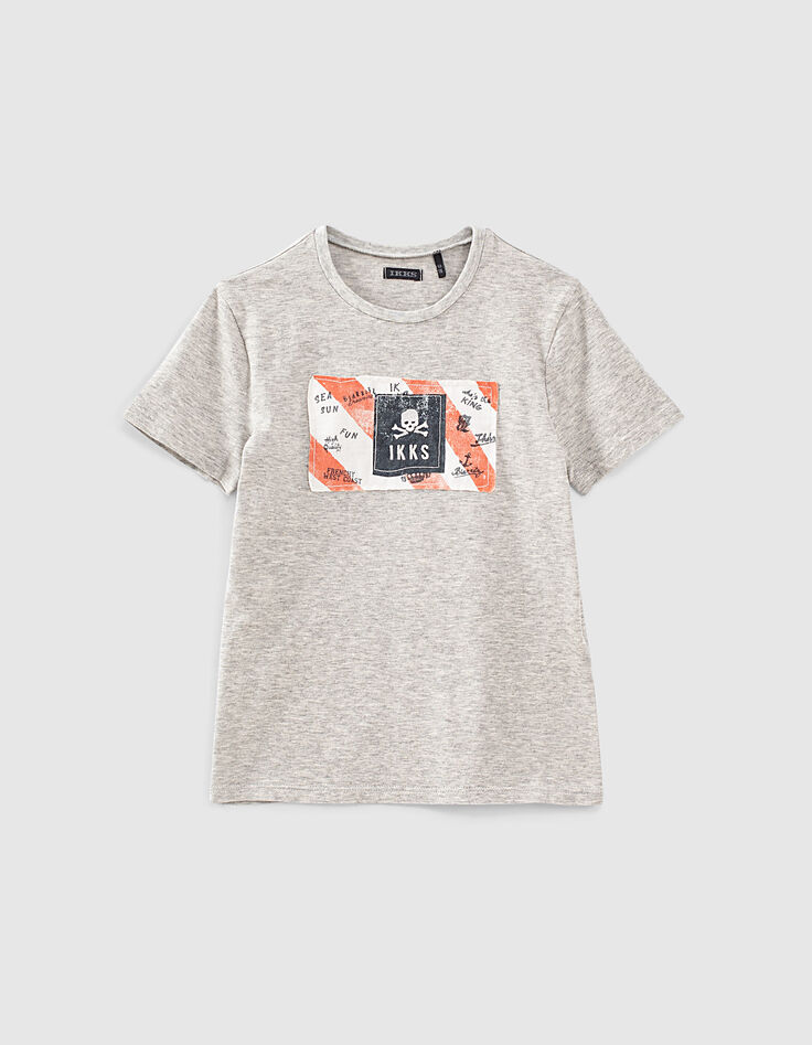 Tee-shirt gris drapeau et broderie coton bio garçon -2 Tee-shirt gris drapeau et broderie coton bio garçon -2