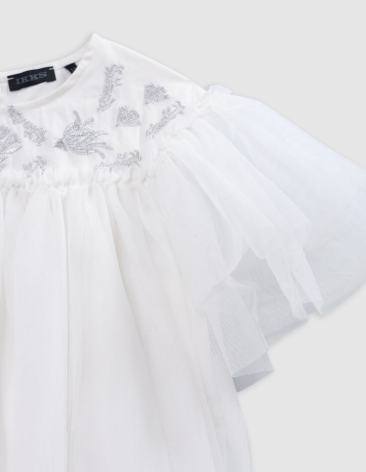 Robe blanche tulle broderies argentées fille-7