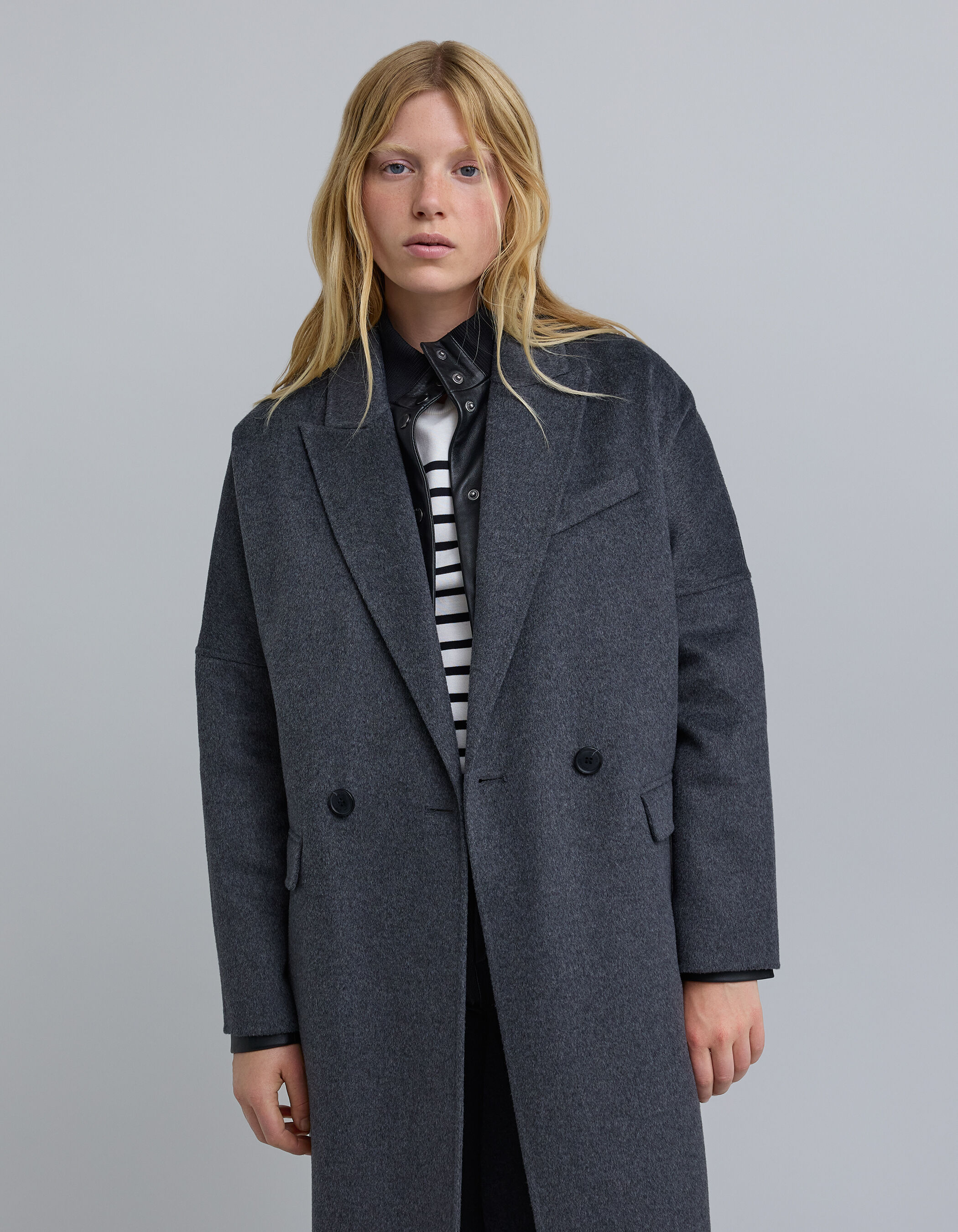 Manteau long gris boutonnage croise Femme IKKS
