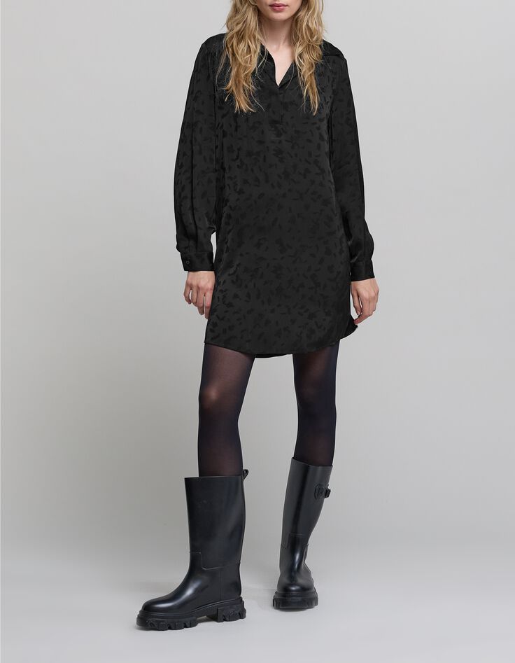 Schwarzes Jacquard-kleid mit kunstvollen Stickereimotiven-2