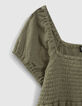Girls’ khaki smocked waffle top-4