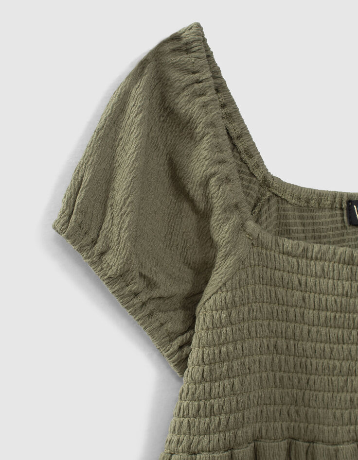 Girls’ khaki smocked waffle top-4 Girls’ khaki smocked waffle top-4