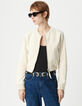 Blouson court beige cuir velours Femme-2
