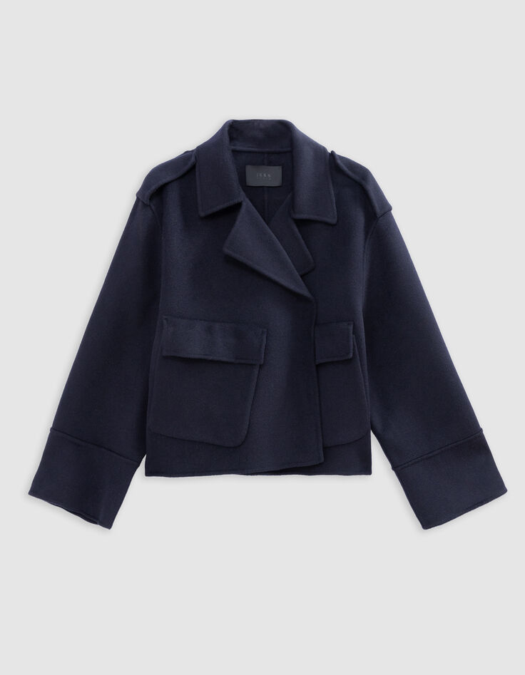 Manteau court marine en laine sans fermeture Femme-6