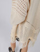 Cardigan écru tricot ajouré avec franges Femme-4