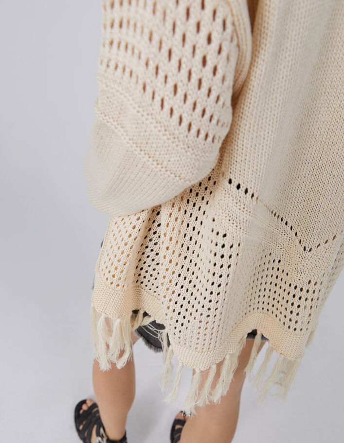 Women’s ecru openwork knit fringed cardigan - IKKS