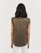 Women’s khaki cupro top with bead-edged V-neck-3