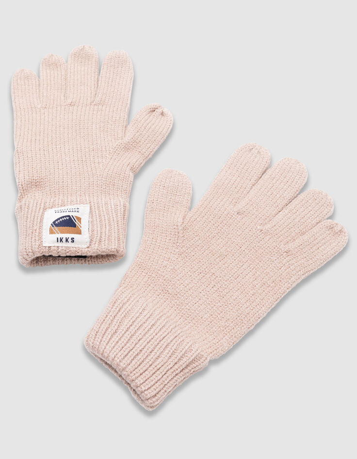 Gants beiges tricot avec revers garçon-2
