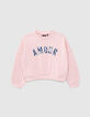 Sweat rose coton bio message floqué graphique wax fille-1
