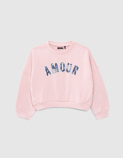 Sweat rose coton bio message floqué graphique wax fille - IKKS
