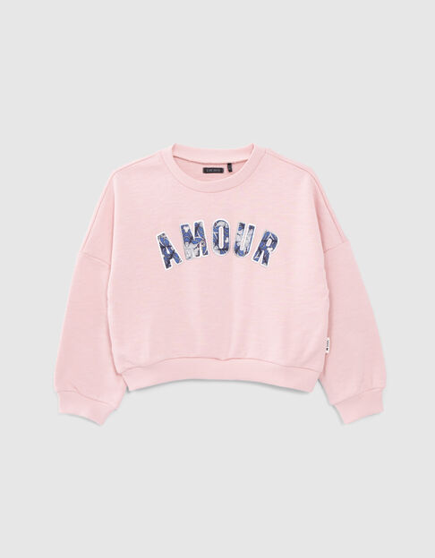 Sweat rose coton bio message floqué graphique wax fille - IKKS