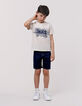 Boys’ upcycled raw denim Bermuda shorts, zipped pockets-1