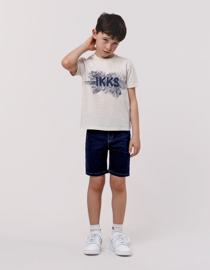 Boys’ upcycled raw denim Bermuda shorts, zipped pockets-1