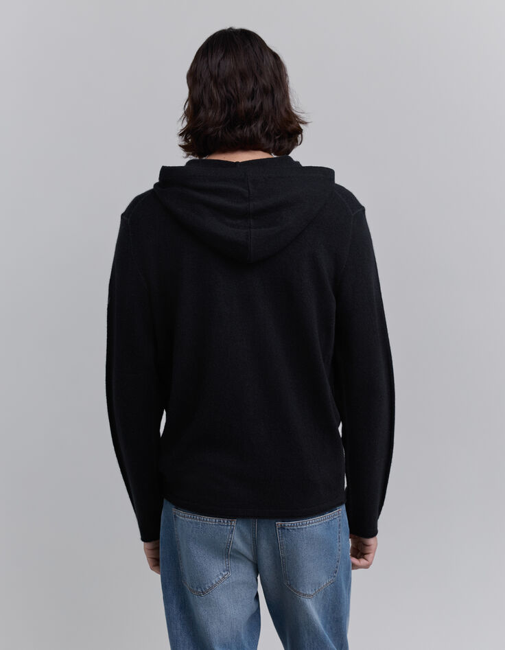 Cardigan noir zipp&eacute; &agrave; capuche 100% cachemire Homme-3