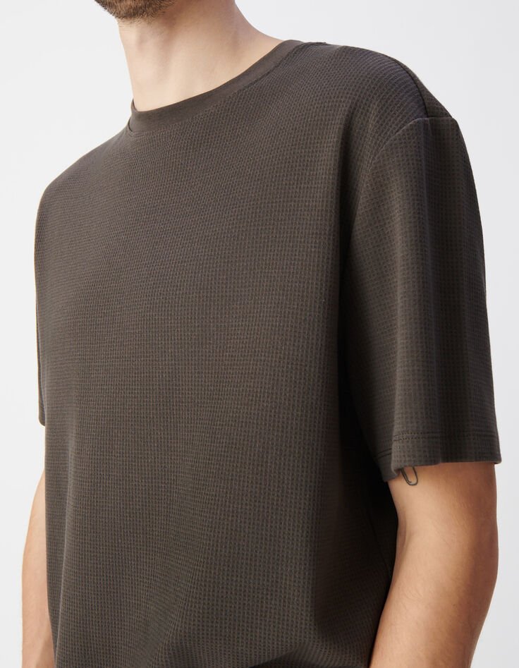 T-shirt kaki coton bio relief filet Homme-4