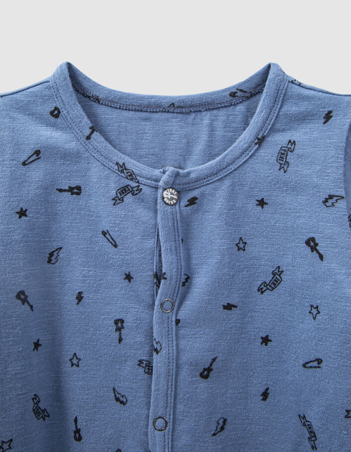 Baby’s medium blue rock print organic cotton sleepsuit - IKKS