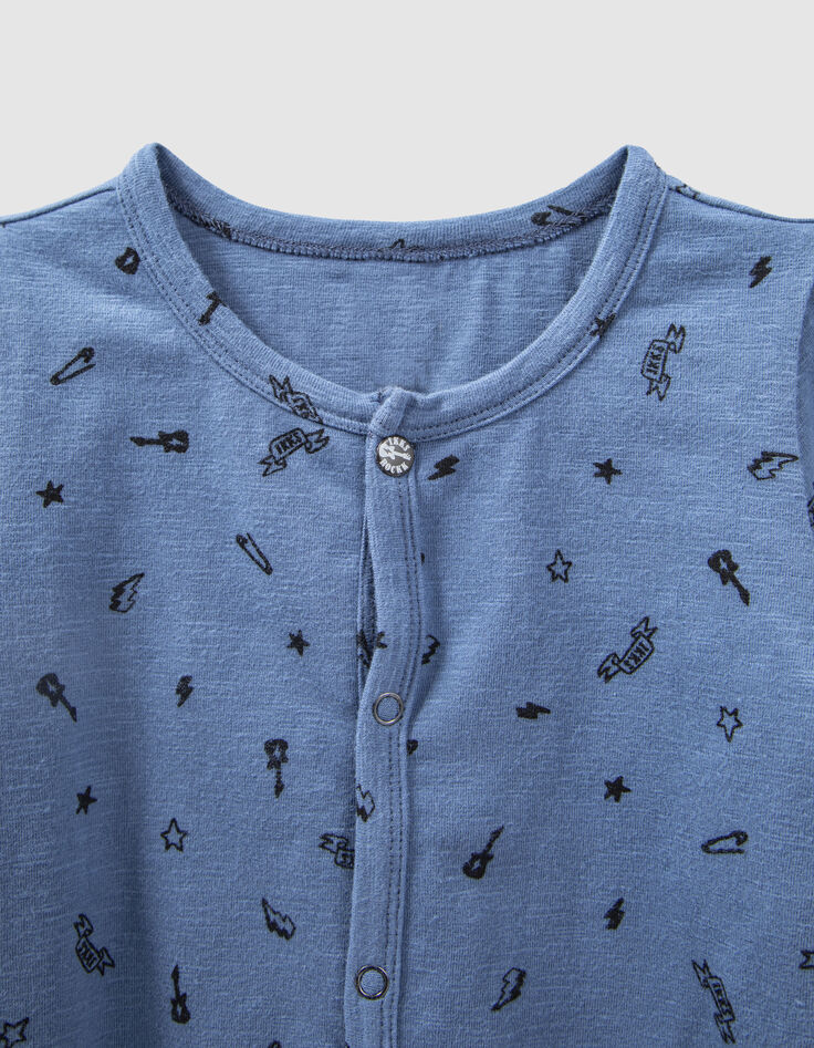 Blauer Strampelanzug mit Rocker-Print aus Biobaumwolle-3