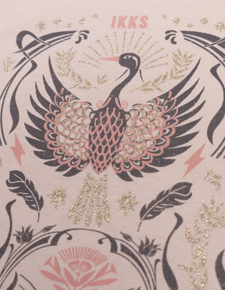 Camiseta de niña pájaro rosa con detalles dorados-5 Camiseta de niña pájaro rosa con detalles dorados-5
