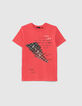 Camiseta roja algodón ecológico rayo gafas niño-1