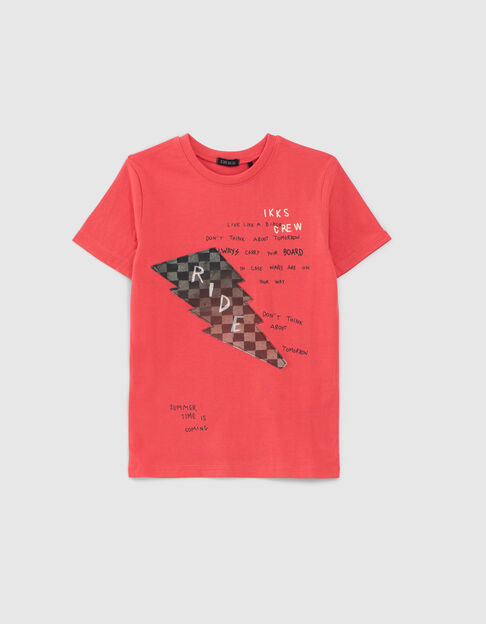Boys’ red organic cotton T-shirt with lenticular lightning - IKKS