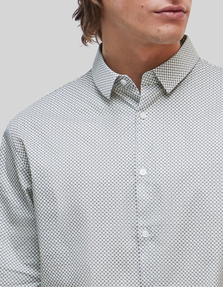 Weißes SLIM-Herrenhemd mit dezentem Rosettenprint-3