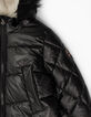 Girls’ black coated padded jacket with fur hood -2