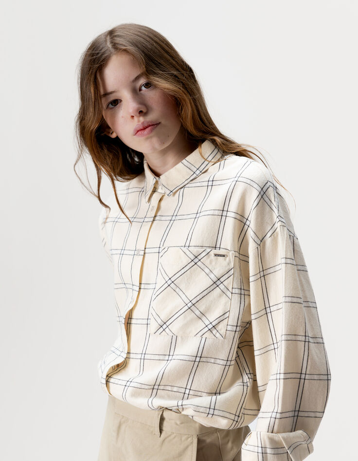Girls’ ecru and black check shirt-3