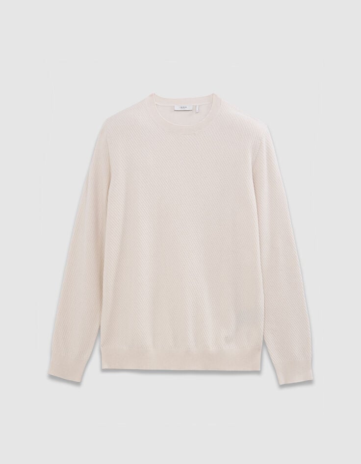 Pull écru tricot relief col rond Homme-1 Pull écru tricot relief col rond Homme-1