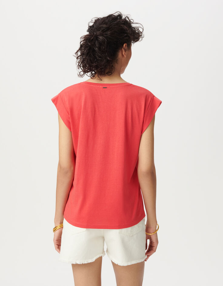 Tee-shirt encolure V rouge message-3